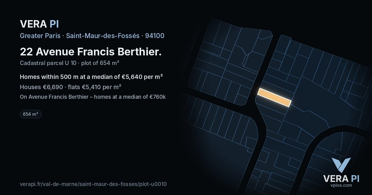 22 Avenue Francis Berthier, Saint-Maur-des-Fossés at night – the plot lit, the parcels around coloured by the prices near them