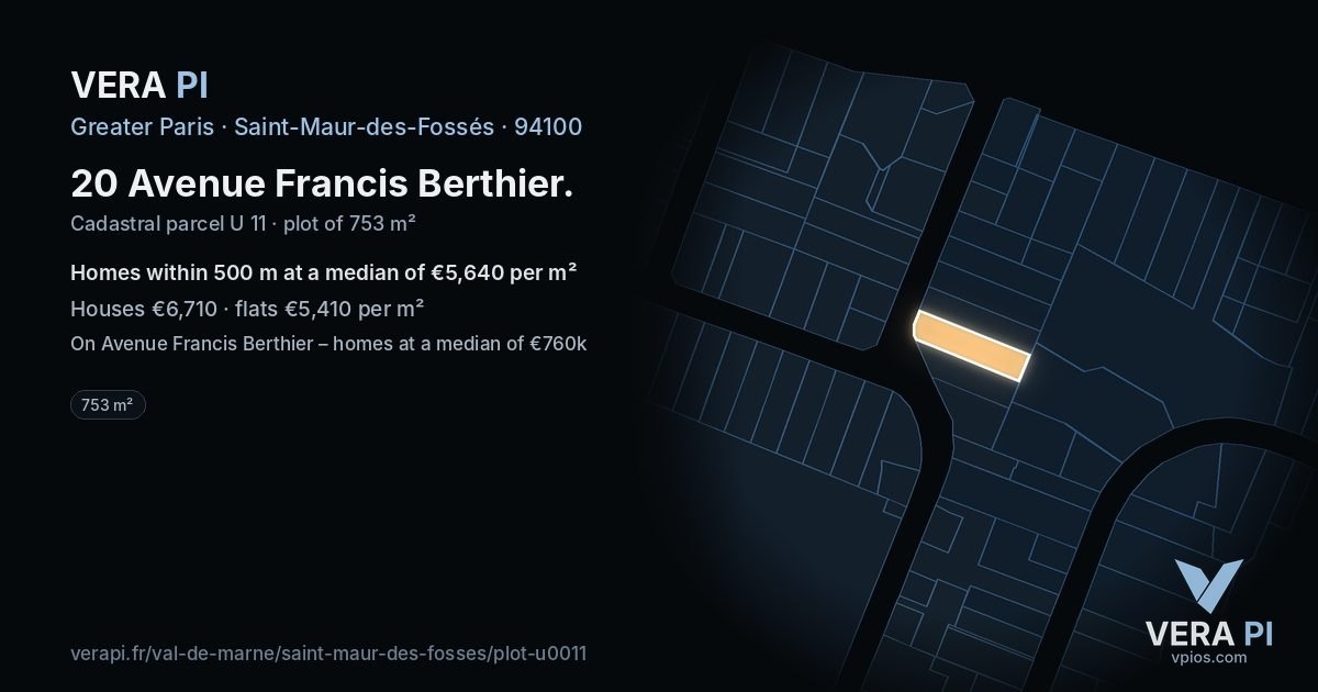20 Avenue Francis Berthier, Saint-Maur-des-Fossés at night – the plot lit, the parcels around coloured by the prices near them