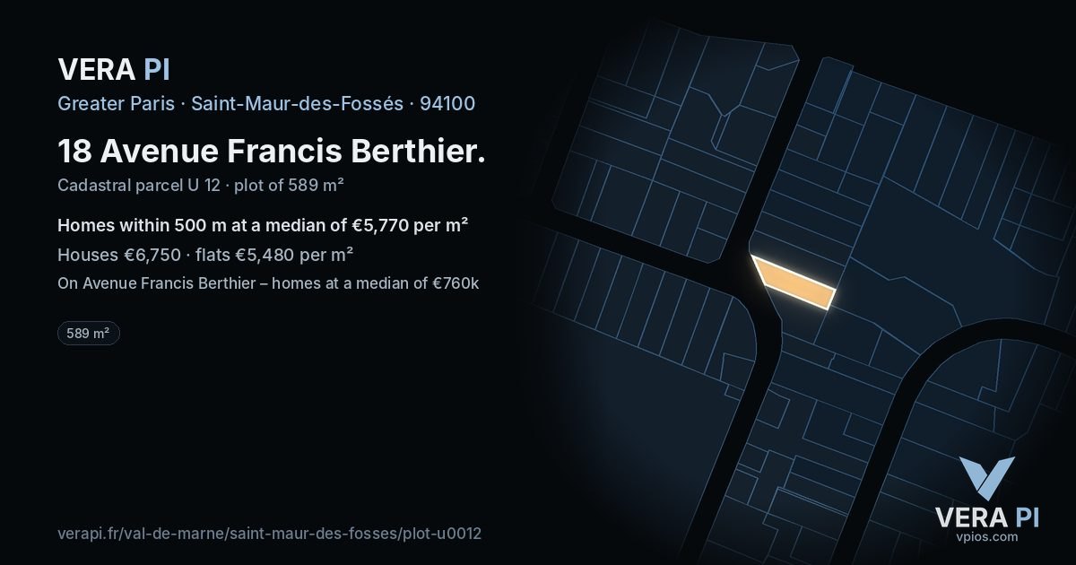 18 Avenue Francis Berthier, Saint-Maur-des-Fossés at night – the plot lit, the parcels around coloured by the prices near them