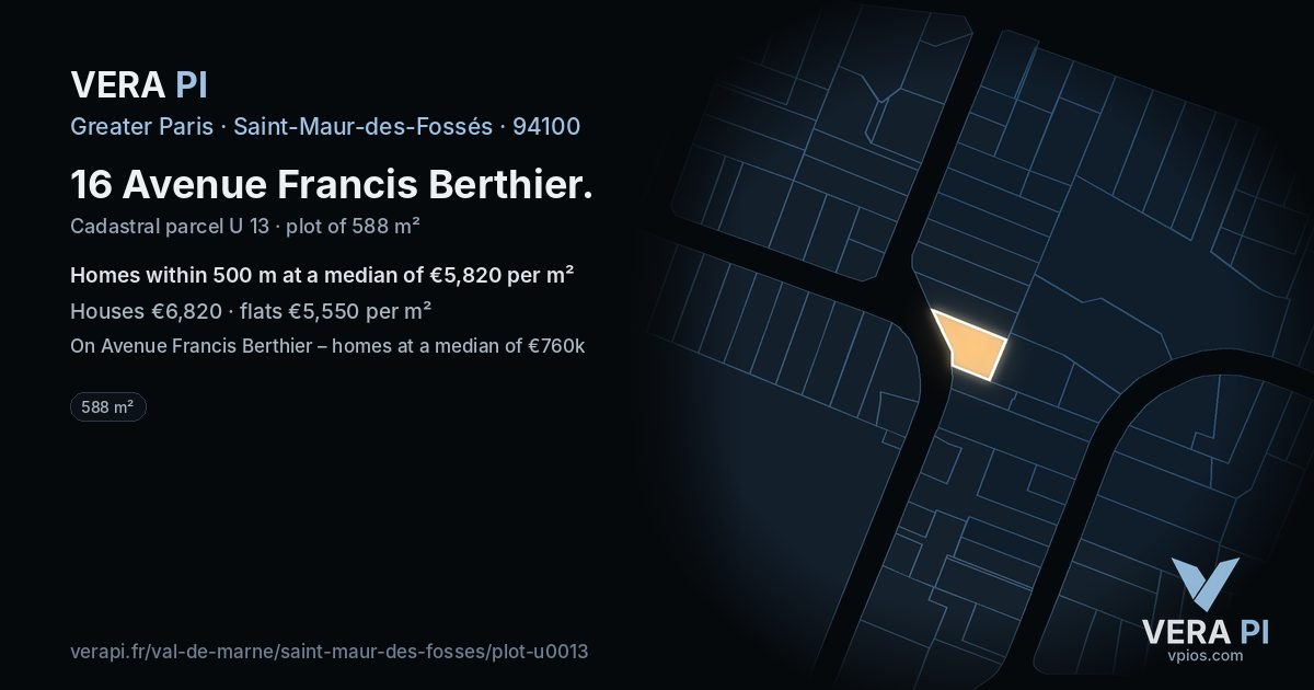 16 Avenue Francis Berthier, Saint-Maur-des-Fossés at night – the plot lit, the parcels around coloured by the prices near them