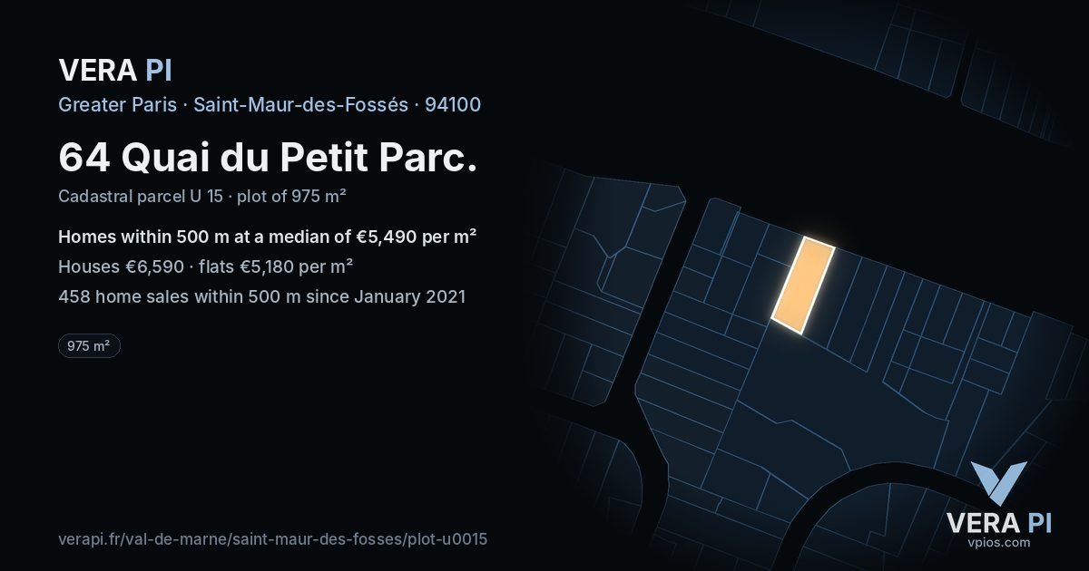 64 Quai du Petit Parc, Saint-Maur-des-Fossés at night – the plot lit, the parcels around coloured by the prices near them
