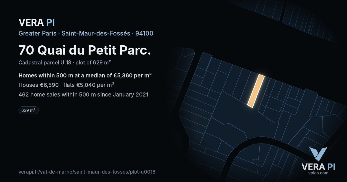 70 Quai du Petit Parc, Saint-Maur-des-Fossés at night – the plot lit, the parcels around coloured by the prices near them