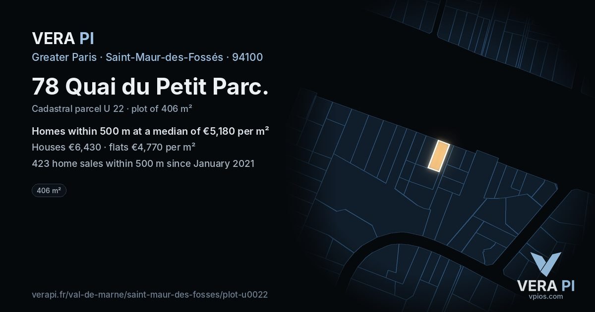 78 Quai du Petit Parc, Saint-Maur-des-Fossés at night – the plot lit, the parcels around coloured by the prices near them