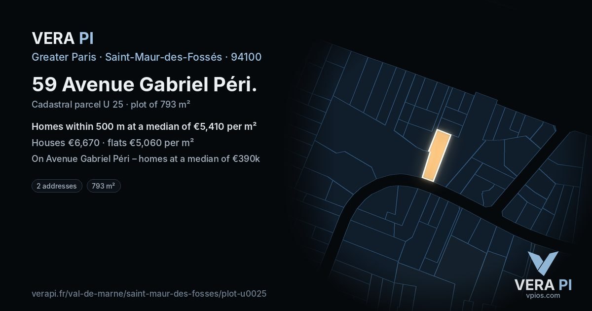 59 Avenue Gabriel Péri, Saint-Maur-des-Fossés at night – the plot lit, the parcels around coloured by the prices near them