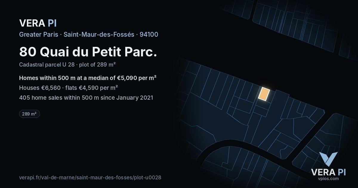 80 Quai du Petit Parc, Saint-Maur-des-Fossés at night – the plot lit, the parcels around coloured by the prices near them
