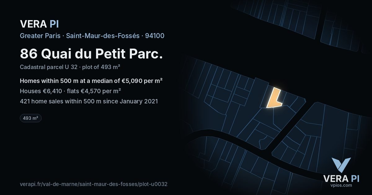 86 Quai du Petit Parc, Saint-Maur-des-Fossés at night – the plot lit, the parcels around coloured by the prices near them