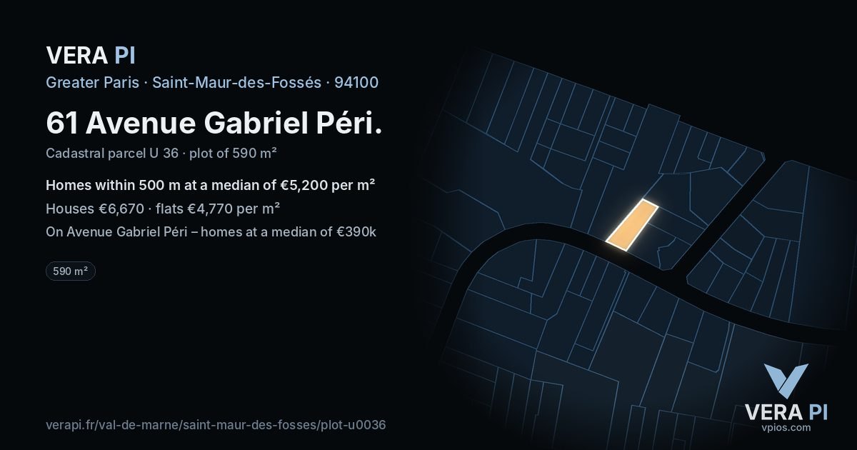 61 Avenue Gabriel Péri, Saint-Maur-des-Fossés at night – the plot lit, the parcels around coloured by the prices near them