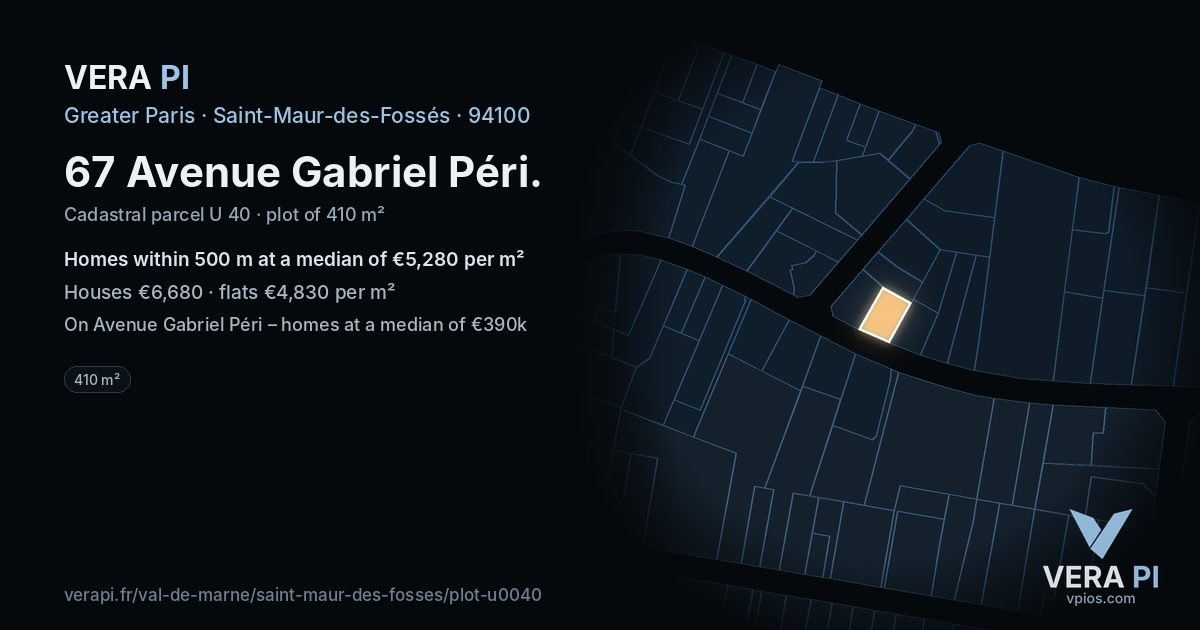 67 Avenue Gabriel Péri, Saint-Maur-des-Fossés at night – the plot lit, the parcels around coloured by the prices near them