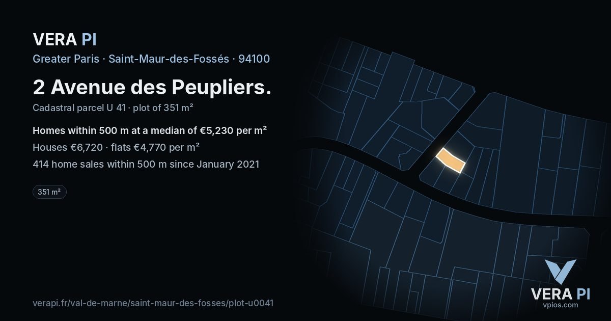 2 Avenue des Peupliers, Saint-Maur-des-Fossés at night – the plot lit, the parcels around coloured by the prices near them
