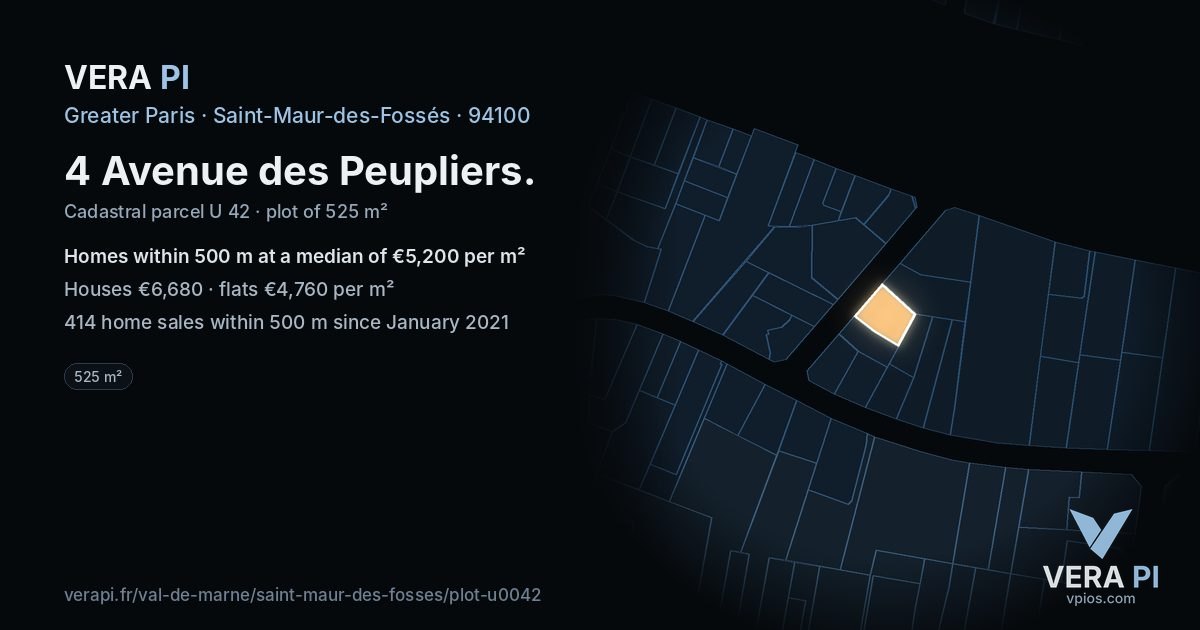 4 Avenue des Peupliers, Saint-Maur-des-Fossés at night – the plot lit, the parcels around coloured by the prices near them