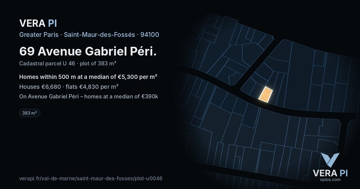 69 Avenue Gabriel Péri, Saint-Maur-des-Fossés at night – the plot lit, the parcels around coloured by the prices near them