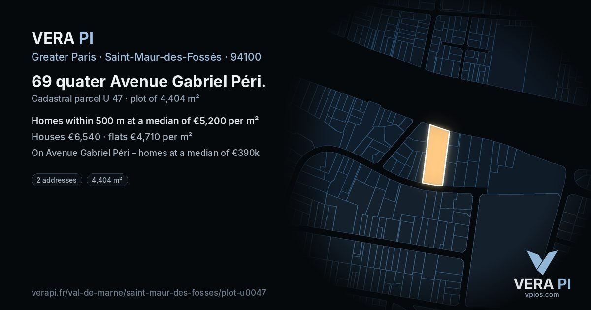 69 quater Avenue Gabriel Péri, Saint-Maur-des-Fossés at night – the plot lit, the parcels around coloured by the prices near them