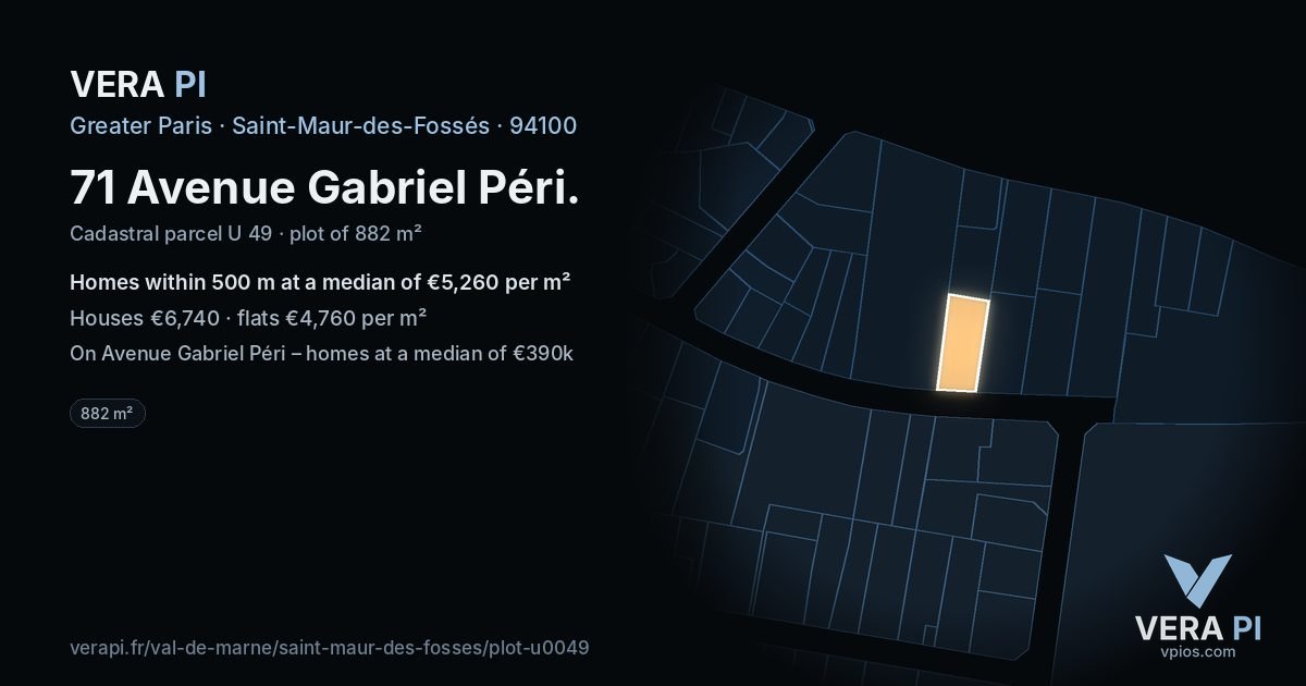 71 Avenue Gabriel Péri, Saint-Maur-des-Fossés at night – the plot lit, the parcels around coloured by the prices near them
