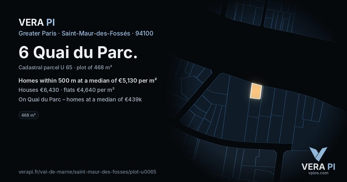 6 Quai du Parc, Saint-Maur-des-Fossés at night – the plot lit, the parcels around coloured by the prices near them