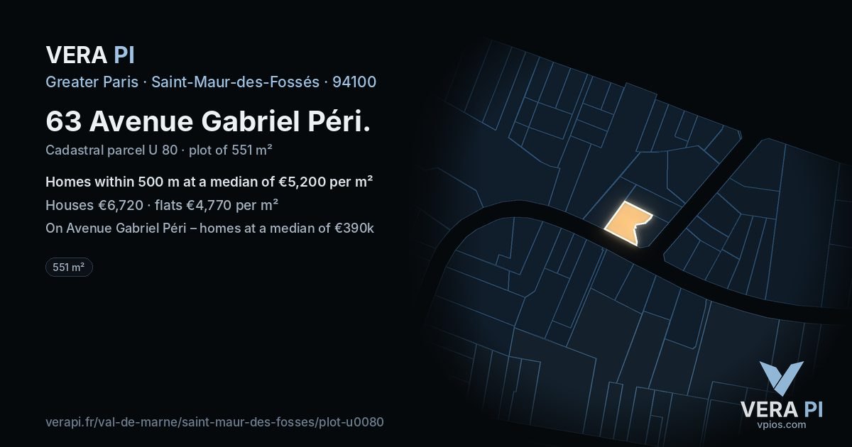 63 Avenue Gabriel Péri, Saint-Maur-des-Fossés at night – the plot lit, the parcels around coloured by the prices near them
