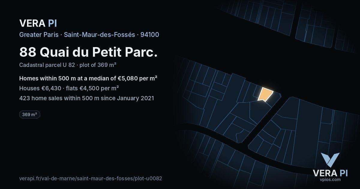 88 Quai du Petit Parc, Saint-Maur-des-Fossés at night – the plot lit, the parcels around coloured by the prices near them