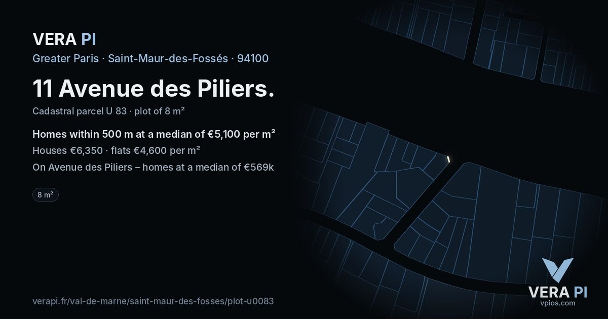 11 Avenue des Piliers, Saint-Maur-des-Fossés at night – the plot lit, the parcels around coloured by the prices near them