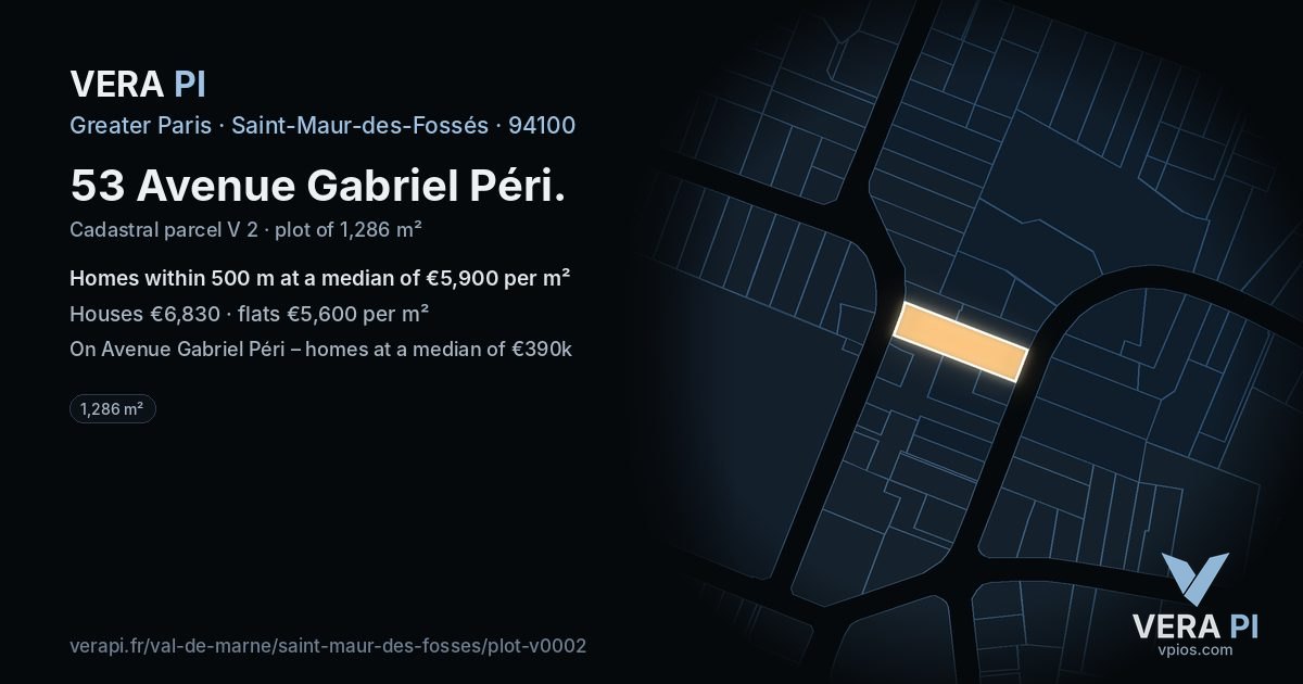 53 Avenue Gabriel Péri, Saint-Maur-des-Fossés at night – the plot lit, the parcels around coloured by the prices near them