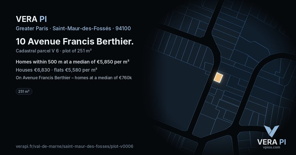 10 Avenue Francis Berthier, Saint-Maur-des-Fossés at night – the plot lit, the parcels around coloured by the prices near them