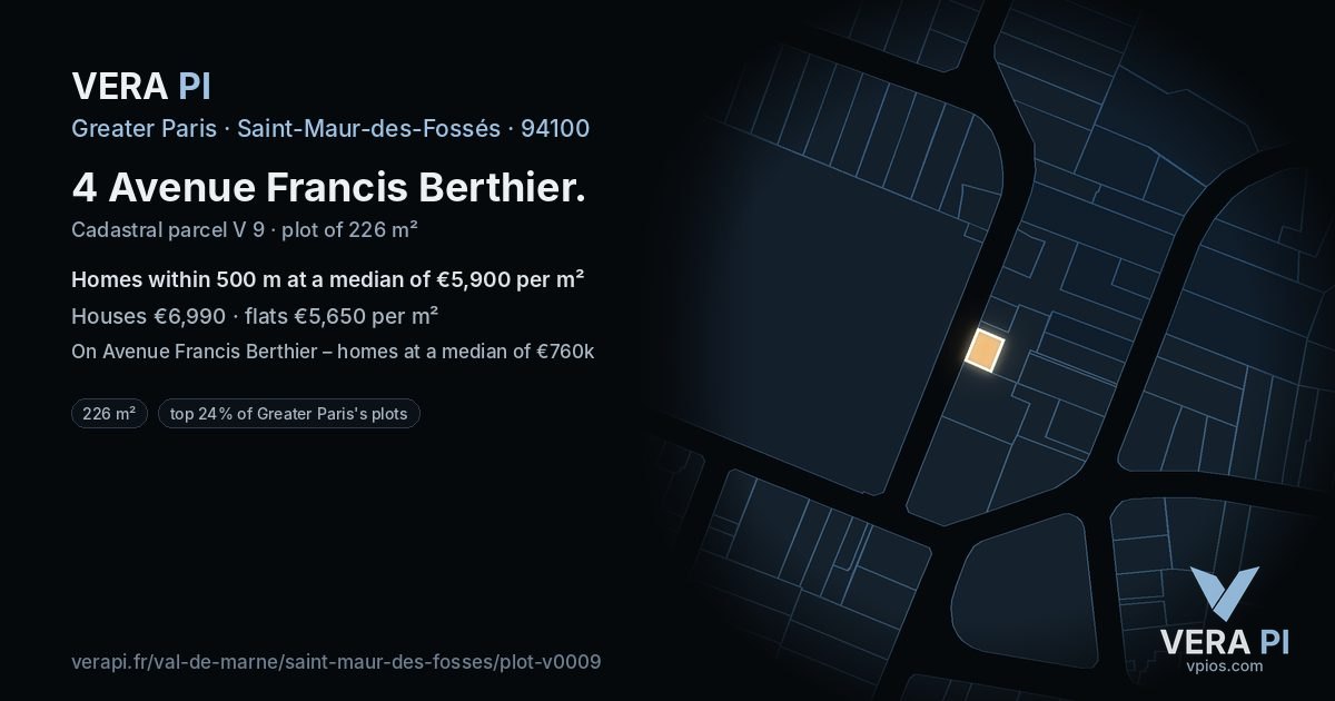 4 Avenue Francis Berthier, Saint-Maur-des-Fossés at night – the plot lit, the parcels around coloured by the prices near them