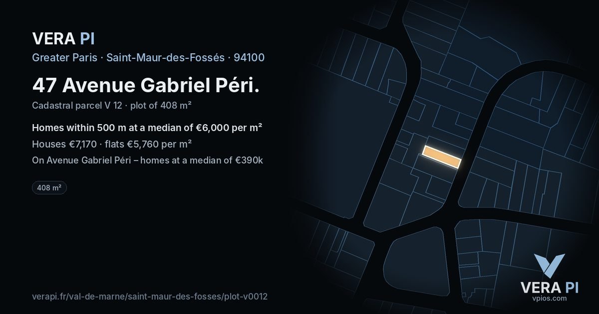 47 Avenue Gabriel Péri, Saint-Maur-des-Fossés at night – the plot lit, the parcels around coloured by the prices near them