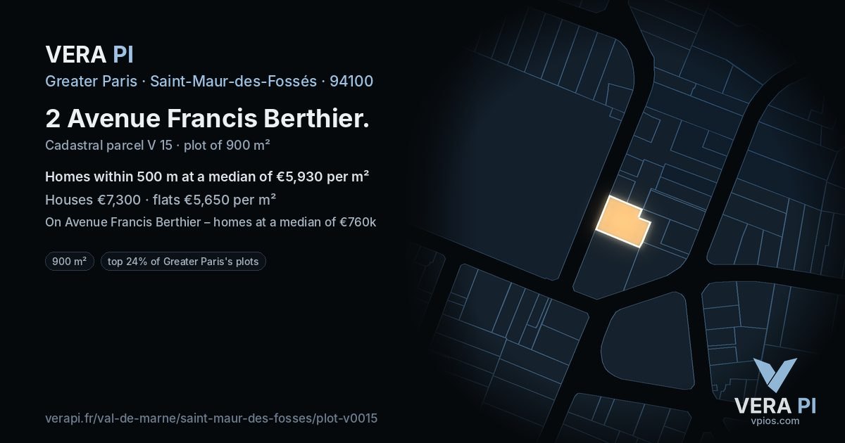 2 Avenue Francis Berthier, Saint-Maur-des-Fossés at night – the plot lit, the parcels around coloured by the prices near them