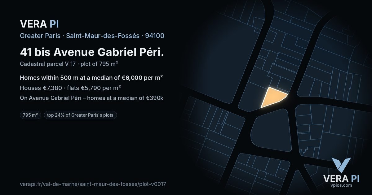 41 bis Avenue Gabriel Péri, Saint-Maur-des-Fossés at night – the plot lit, the parcels around coloured by the prices near them