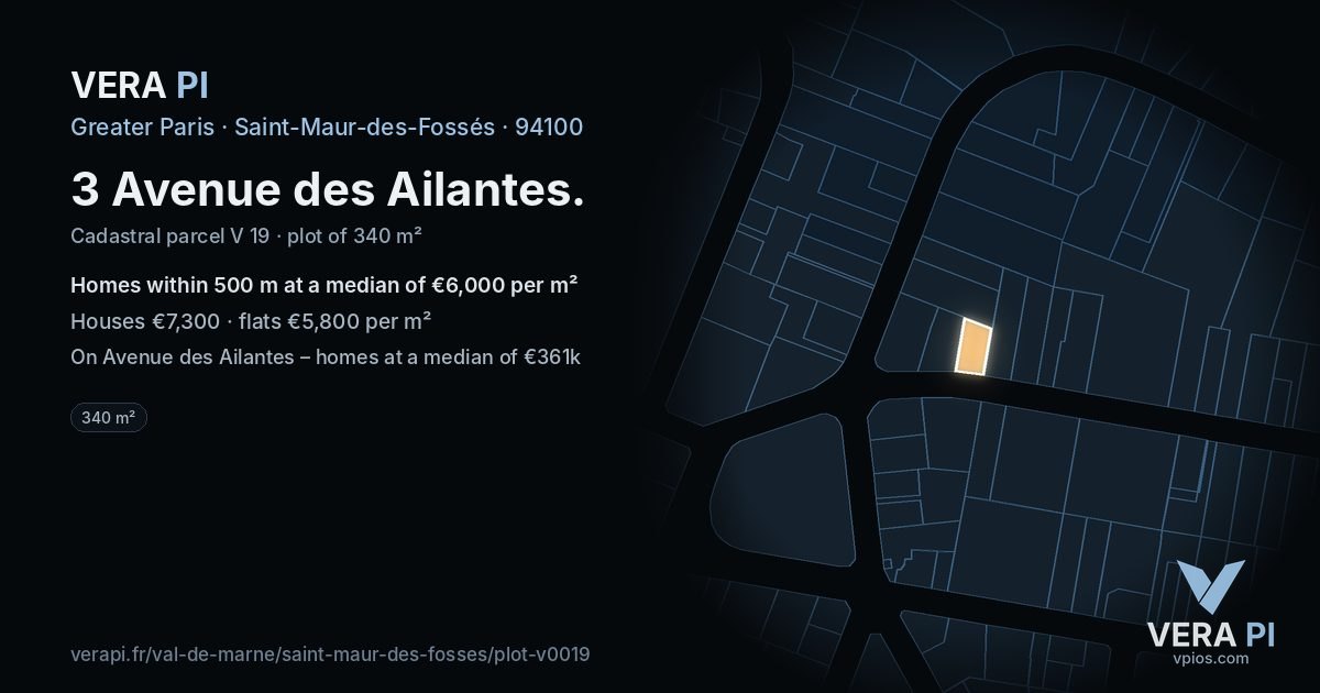 3 Avenue des Ailantes, Saint-Maur-des-Fossés at night – the plot lit, the parcels around coloured by the prices near them
