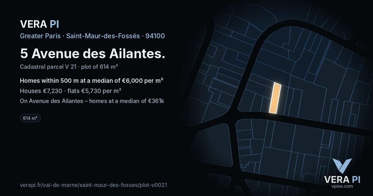 5 Avenue des Ailantes, Saint-Maur-des-Fossés at night – the plot lit, the parcels around coloured by the prices near them