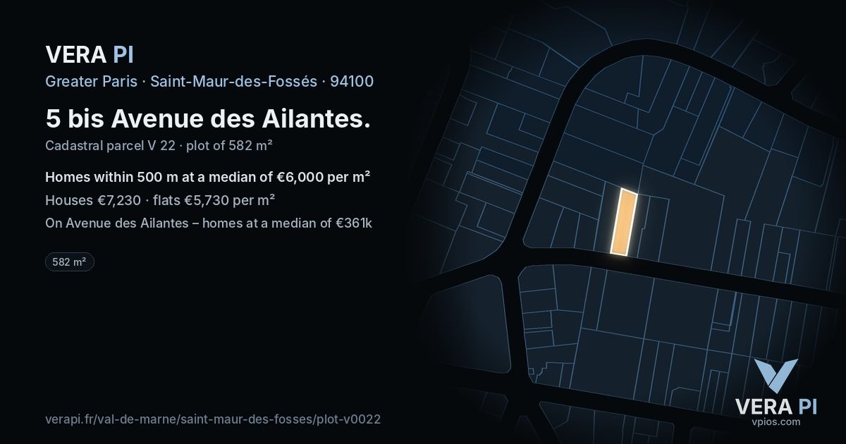 5 bis Avenue des Ailantes, Saint-Maur-des-Fossés at night – the plot lit, the parcels around coloured by the prices near them