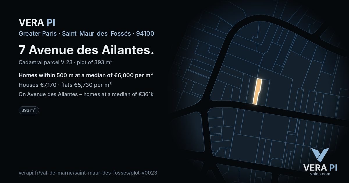 7 Avenue des Ailantes, Saint-Maur-des-Fossés at night – the plot lit, the parcels around coloured by the prices near them