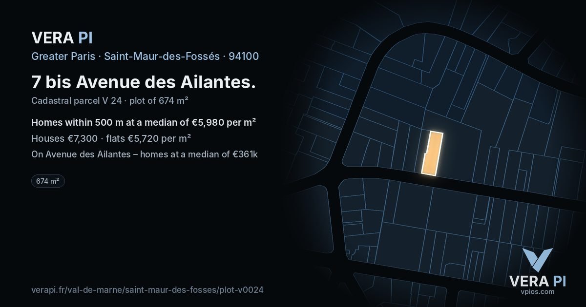 7 bis Avenue des Ailantes, Saint-Maur-des-Fossés at night – the plot lit, the parcels around coloured by the prices near them