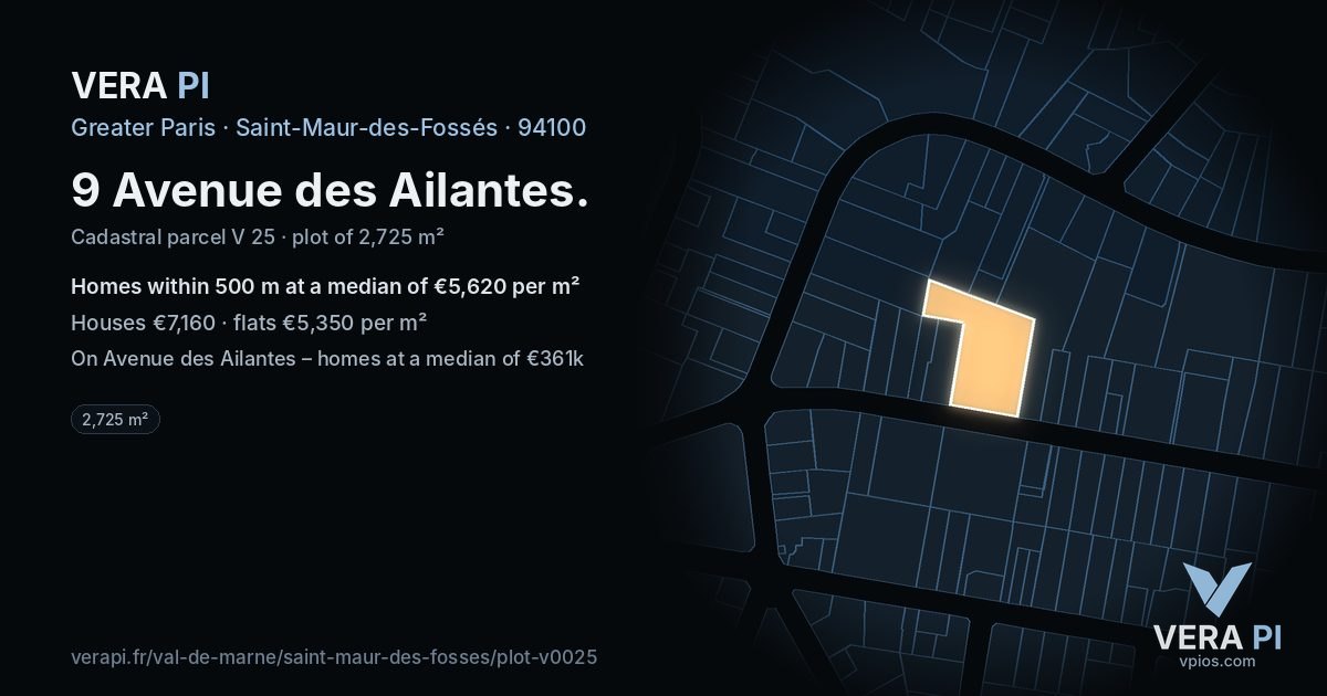9 Avenue des Ailantes, Saint-Maur-des-Fossés at night – the plot lit, the parcels around coloured by the prices near them