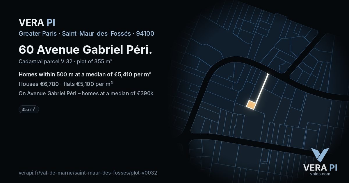 60 Avenue Gabriel Péri, Saint-Maur-des-Fossés at night – the plot lit, the parcels around coloured by the prices near them