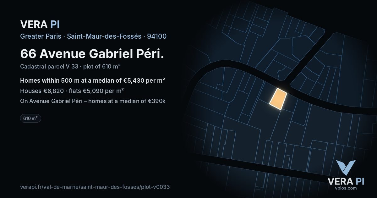 66 Avenue Gabriel Péri, Saint-Maur-des-Fossés at night – the plot lit, the parcels around coloured by the prices near them