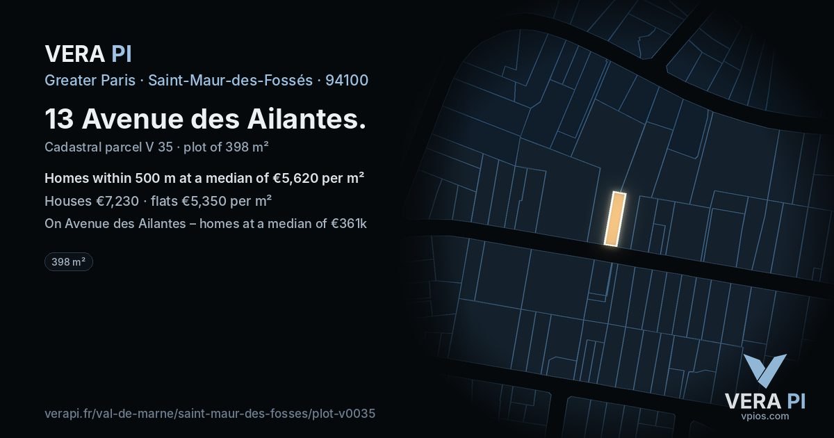 13 Avenue des Ailantes, Saint-Maur-des-Fossés at night – the plot lit, the parcels around coloured by the prices near them