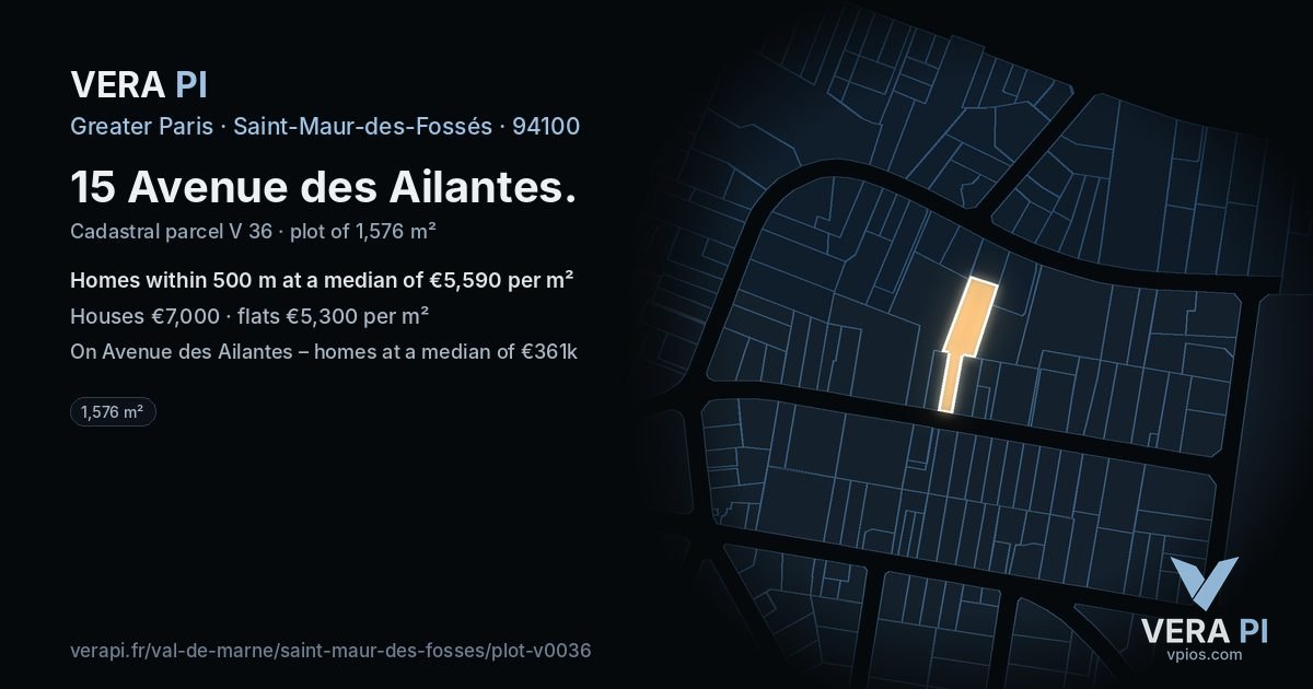 15 Avenue des Ailantes, Saint-Maur-des-Fossés at night – the plot lit, the parcels around coloured by the prices near them