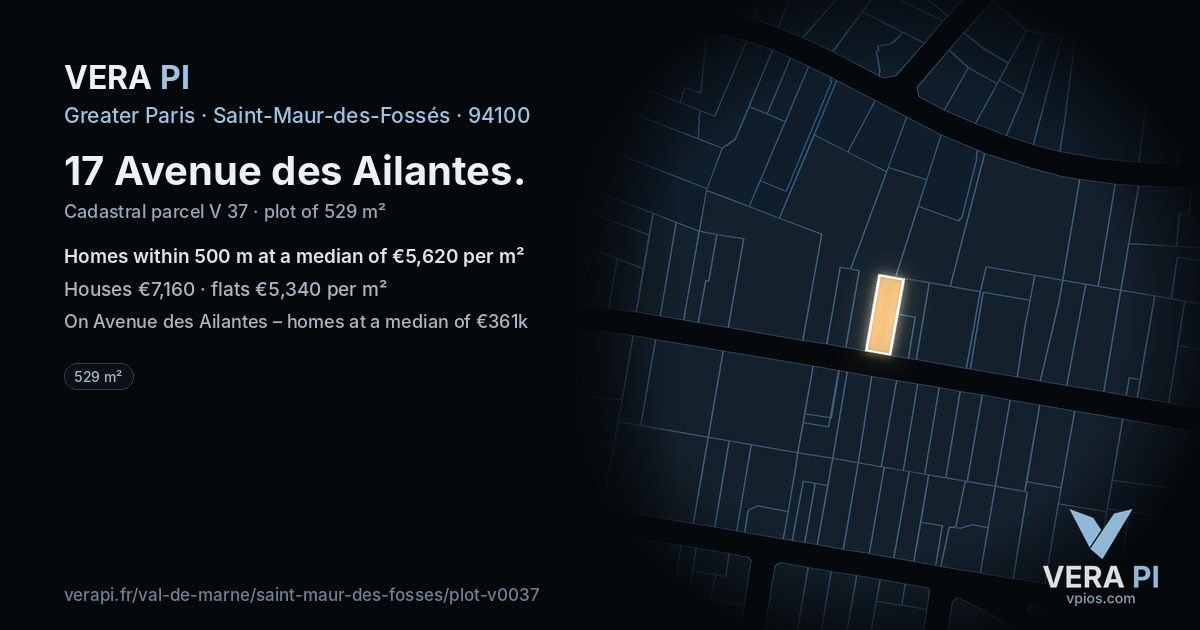 17 Avenue des Ailantes, Saint-Maur-des-Fossés at night – the plot lit, the parcels around coloured by the prices near them