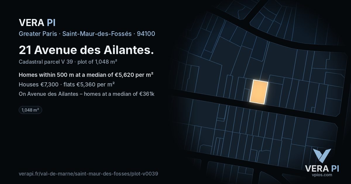 21 Avenue des Ailantes, Saint-Maur-des-Fossés at night – the plot lit, the parcels around coloured by the prices near them