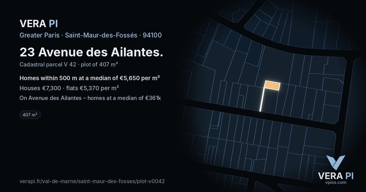 23 Avenue des Ailantes, Saint-Maur-des-Fossés at night – the plot lit, the parcels around coloured by the prices near them