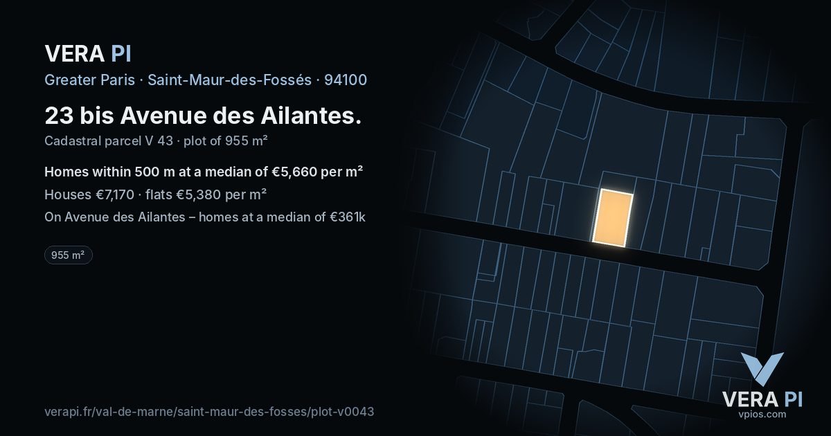 23 bis Avenue des Ailantes, Saint-Maur-des-Fossés at night – the plot lit, the parcels around coloured by the prices near them