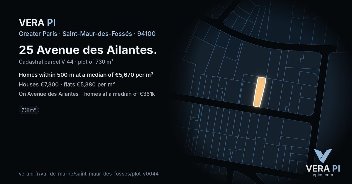 25 Avenue des Ailantes, Saint-Maur-des-Fossés at night – the plot lit, the parcels around coloured by the prices near them