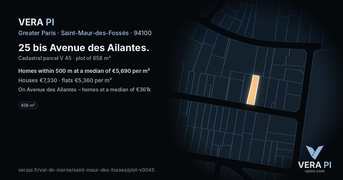 25 bis Avenue des Ailantes, Saint-Maur-des-Fossés at night – the plot lit, the parcels around coloured by the prices near them