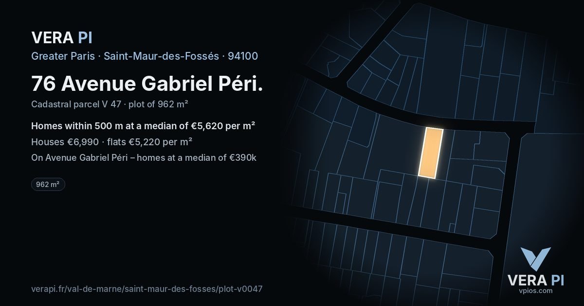 76 Avenue Gabriel Péri, Saint-Maur-des-Fossés at night – the plot lit, the parcels around coloured by the prices near them