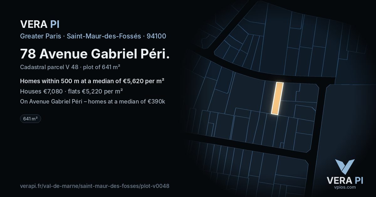 78 Avenue Gabriel Péri, Saint-Maur-des-Fossés at night – the plot lit, the parcels around coloured by the prices near them
