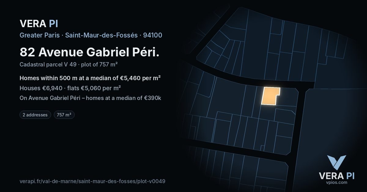 82 Avenue Gabriel Péri, Saint-Maur-des-Fossés at night – the plot lit, the parcels around coloured by the prices near them