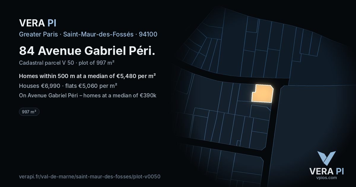 84 Avenue Gabriel Péri, Saint-Maur-des-Fossés at night – the plot lit, the parcels around coloured by the prices near them