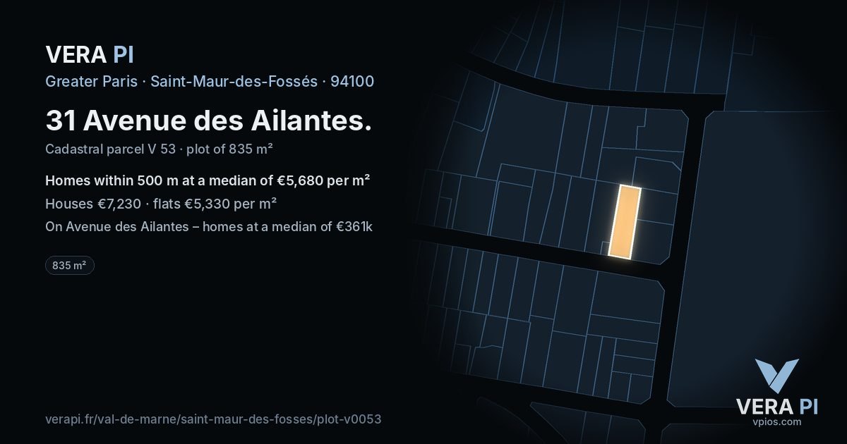 31 Avenue des Ailantes, Saint-Maur-des-Fossés at night – the plot lit, the parcels around coloured by the prices near them