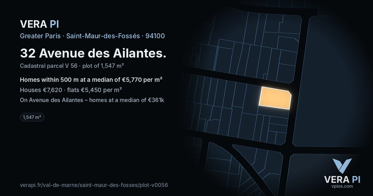 32 Avenue des Ailantes, Saint-Maur-des-Fossés at night – the plot lit, the parcels around coloured by the prices near them
