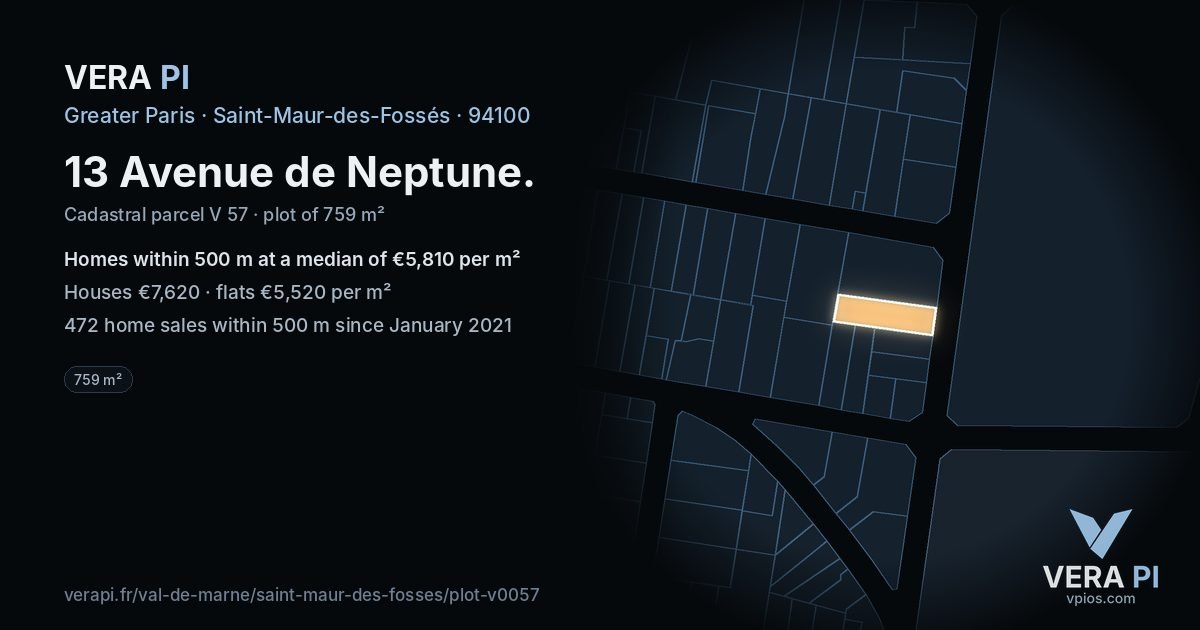 13 Avenue de Neptune, Saint-Maur-des-Fossés at night – the plot lit, the parcels around coloured by the prices near them
